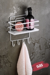 Yapışkanlı Ömür Boyu Paslanmaz Kristal Ayarlanabilir Raf Banyo Düzenleyici Şampuanlık Beyaz Lş-01 PRA-8973487-7395 - Sas Haus