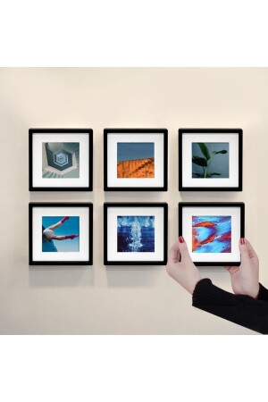 Yapışkanlı Sök-Tak Paspartulu Siyah 14x14cm POLA Kare Fotoğraf Çerçevesi - 6'lı Paket - Nobbystar