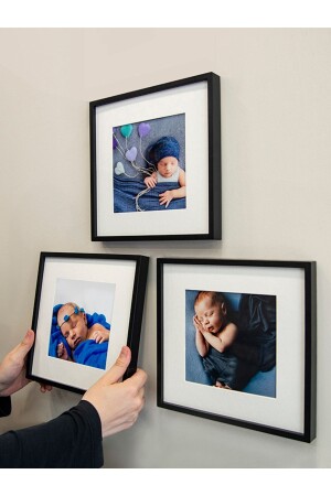 Yapışkanlı Sök-tak Paspartulu Siyah 21x21cm Kare Fotoğraf Çerçevesi - 3'lü Paket - Nobbystar
