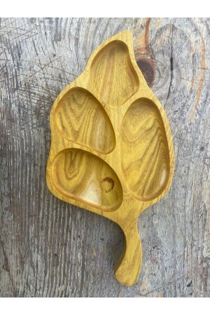 Yaprak 4 Bölmeli Ahşap Kahvaltı Tabağı, Çerezlik, Sunumluk. Dut Ağacı 35x18 Cm OKAY-CS001 - 1'OKAY design