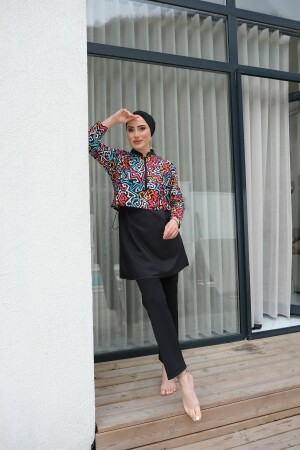 Yarım Dijital Baskılı Tesettür Mayo - Lurex Moda