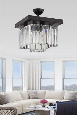 Yasemin 30 Cm Square Black Crystal Stone Chandelier 1605040012385 - İstanbul Avize