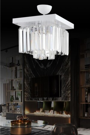 Yasemin 30 Cm Square White Crystal Stone Chandelier 1605040012385 - İstanbul Avize