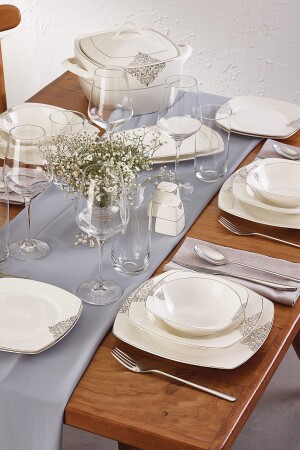 Yasemin 60 Pieces Porcelain Dinner Set for 12 Persons Platinum 600. 15. 01. 0847 - Emsan