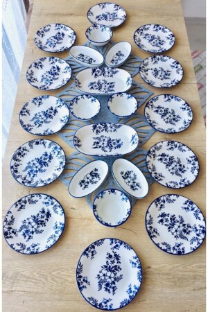 Yasemin Pattern 22 Piece Breakfast Set for 12 Persons Ysmnyvrkkhvlt1222 - VENÜS HOME DECORATION