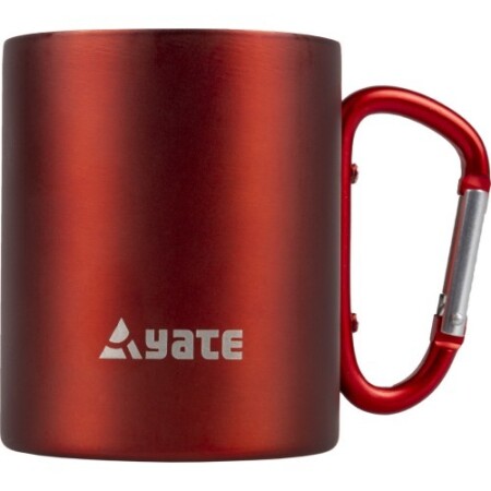 YATE marka, karabinalı, renkli, 0.3 litrelik paslanmaz çelik kupa - kırmızı. - Yate
