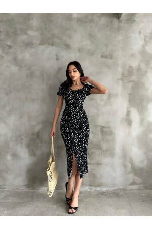 Yazlık Çiçek Desen Karpuz Kol Yırtmaç Detay Elbise - Enterstore
