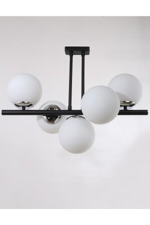 Yelken 5-Piece Black Chrome Plated White Glass Chandelier 20220230003 - MŞ Aydınlatma
