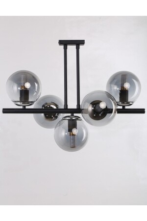Yelken 5-teiliger schwarz verchromter Rauchglas-Kronleuchter 20220230003 - MŞ Aydınlatma