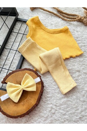 YELLOW BABY CHILD ONE SLEEVE CROP TIGHTS AND BANDANA SET SET - Bahnur