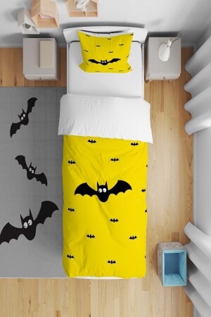 Yellow Background, Black Bat Batman Motif Children's Baby Room Duvet Cover Set 1CNT-119 - CİCİ ODAM