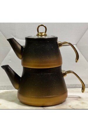 Yellow-black Granite Teapot Set Medium Size ELITEZ yellow black gold handle - ELİTİZ