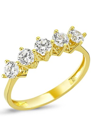 Yellow Gold Plated Silver Five Stone Ring Gift for Lover and Spouse Wsr118 - Takı Dükkanı