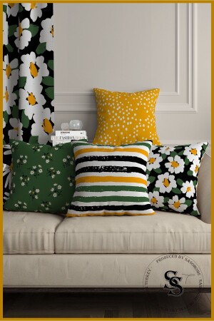Yellow Green Spring Daisies Designed 4-Piece Digital Printed Throw Pillow Cover Saso-003 - SasoHome