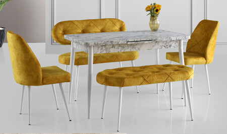 Yellow Quilted Dining Table Set - Cadde Yıldız
