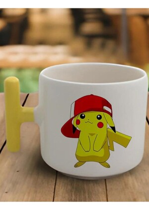 Yellow T Handle Pikachu Designed Latte Cup Model and Leather Bracelet Gift ÖZG-00022 - homestorebotique