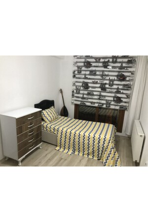 Yellow Zigzag Cotton Single Teenage Room Duvet Cover Set (WITH RUBBER SHEET) 1SNR1ZGS - SNR HOME COLLECTION