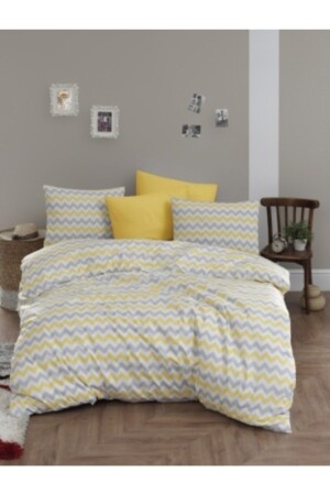Yellow Zigzag Single Duvet Cover Set ünzigzag01 - üntaş
