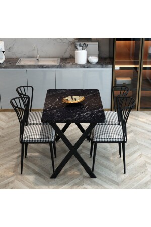 Yemek Masası Takımı X Ayaklı Yemek Masası 70x110 - 4 Adet Sandalye - Bendir - Furnaturedesign