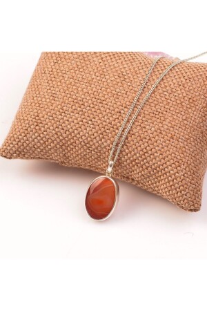 Yemen Agate Stone Silver Necklace TS_91169 - Taş Sandığı