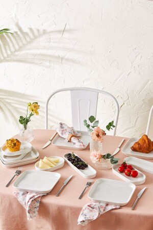 Yeni Mısra Porcelain 12 Piece Breakfast Serving Set for 6 Persons White - Emsan