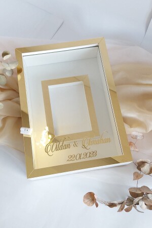 Yeni Model 25x35 Cm Gold-beyaz Ledli Fotoğraf Alanlı Model Tasarım Gül Kutusu Anı Çerçevesi! - Verda Çerçeve