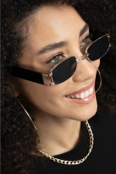 Yeni Sezon Vintage Dikdörtgen Gold Siyah Unisex Güneş Gözlüğü B02 - BAPPİR