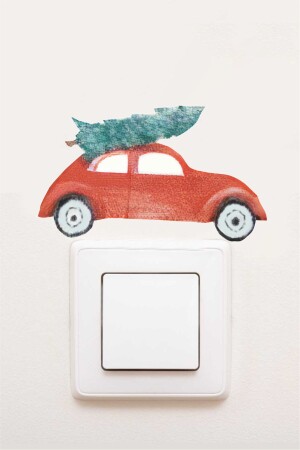 Yeni Yıl Ağacı ve Araba Priz Sticker- Noel Sticker - Grafikup