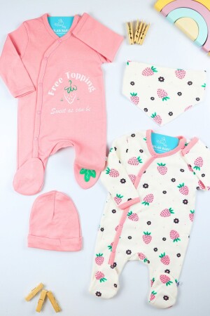Yenidoğan Çilek Desenli 2'li Uzun Kollu Kız Bebek Tulum Takım 226b - MİLAN BABY