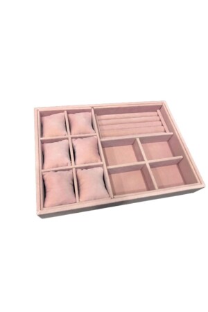 Yerli Süet Pembe Çoklu Takı Stand Kutu Tablası 13786309545 - Aydın Decor