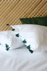 Yeşil El Yapımı Püsküllü %100 Pamuk Beyaz Çift Kişilik Nevresim Seti Yeni Sezon Çeyizlik ps2023 - Tekstil Home