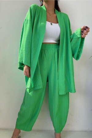 Yeşil Gofre Kimono Alt-üst Takım - Die&More