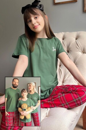 Yeşil Jr. Kısa Kol Anne Kız Aile Pijaması - Çocuk Takımı 2433 - Pijamaevi