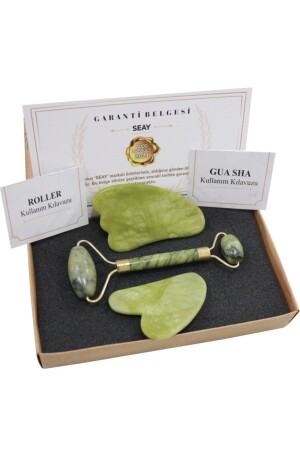 Yeşim Roller und Doppel Guasha Set Gesichtsmassagegerät Set Massageset Naturstein Seay7335 - Seay