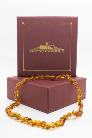 Yetişkin Baltık Kehribar Kolye Karamel (cognac) Renk Parlak Barok Kesim - Stone Capsule