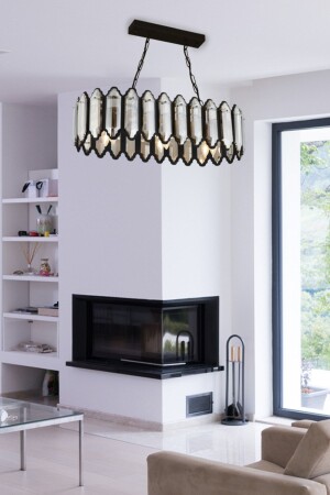 Yezda Rectangular Black Crystal, Stone Modern Design Dining Room, Crystal Living Room Chandelier 3852-06S-BL - Apliqa