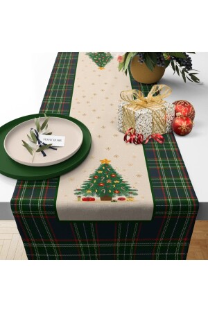 Yılbaşı Christmas Temalı Ekoseli Çam Ağacı Runner 43x150 Cm 352 - SH Seray Home