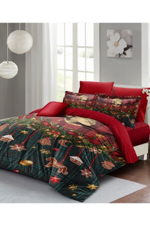 Yılbaşı Nevresim Takımı (Lastikli Çarşaflı) Çift Kişilik %100 Pamuk Saten Christmas Decorations monohome41663 - Monohome