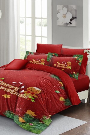 Yılbaşı Nevresim Takımı (Lastikli Çarşaflı) Çift Kişilik %100 Pamuk Saten Cookie MONOHOME40796 - Monohome