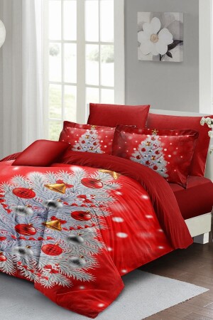 Yılbaşı Nevresim Takımı (Lastikli Çarşaflı) Çift Kişilik %100 Pamuk Saten Gift Noel MONOHOME41113 - Monohome