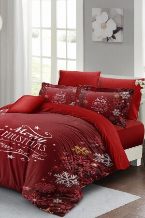 Yılbaşı Nevresim Takımı (Lastikli Çarşaflı) Çift Kişilik %100 Pamuk Saten Noel Love MONOHOME41069 - Monohome