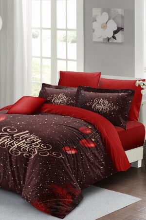 Yılbaşı Nevresim Takımı (Lastikli Çarşaflı) Çift Kişilik %100 Pamuk Saten Red Ball MONOHOME40789 - Monohome