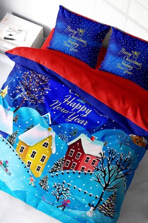 Yılbaşı Süsü Merry Christmas Çift Kişilik 3D Nevresim Takımı Pamuk Saten Snow monohome0507 - Monohome