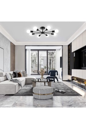 Yıldız Decorative Modern Design Black Living Room - Kitchen - Bedroom 8-Piece Chandelier (WITHOUT BULB) - Fer Avize