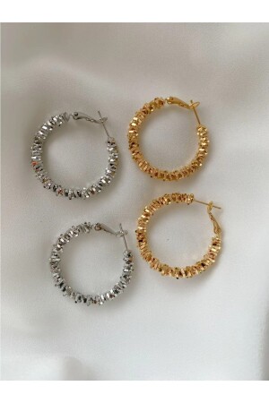 Yıldız Tozu Çelik Gümüş Gold Halka Küpe - Everglow Jewelry