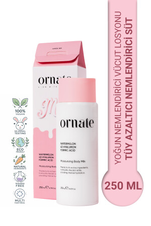 Intensiv feuchtigkeitsspendende Körpermilchlotion Haarreduzierend, reparierend, 4D-Hyaluronsäure, 250 ml, vegan - Ornate