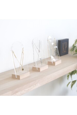 Yona Plexiglass Necklace Hanger Oval Form Set of 3, Acrylic and Wooden Stand, Acrylic Jewelry Organizer Kp003 - Kpleksi