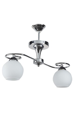 Yonca Modern Chrome Color White Glass 2-Piece Chandelier yonca2LI - Fer Avize