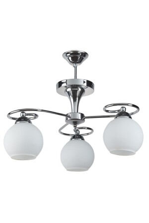 Yonca Modern Chrome Color White Glass Living Room - Kitchen - Bedroom 3-Piece Chandelier yonca3Plus - Fer Avize
