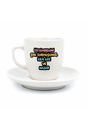 You Asked a Lot About What I'm On, Evil Eye and Evil Eye Cream Turkish Coffee Cup - Gift Ceramic Turkish Coffee TKFKR113 - Palto Tasarım